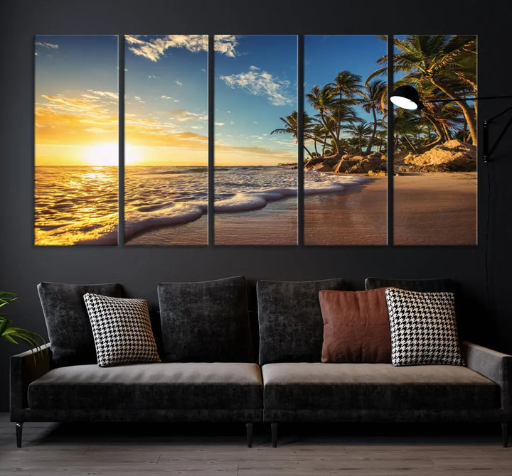 Large Sunset Ocean View at Tropical Beach Wall Art Canvas Print Framed