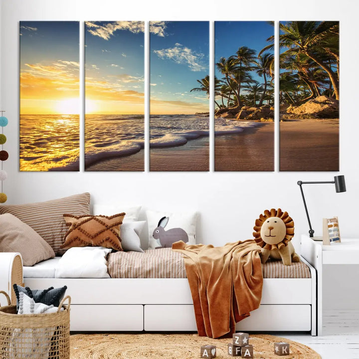 Large Sunset Ocean View at Tropical Beach Wall Art Canvas Print Framed