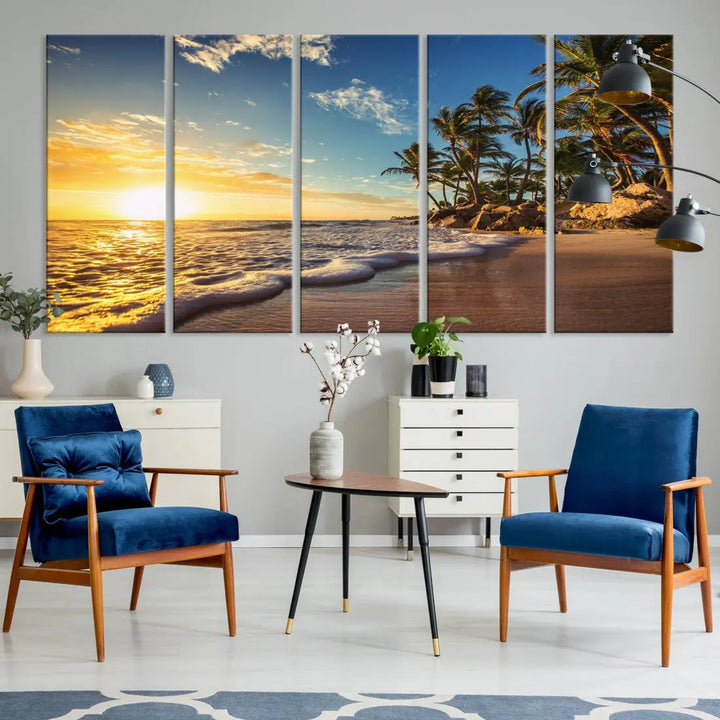 Large Sunset Ocean View at Tropical Beach Wall Art Canvas Print Framed