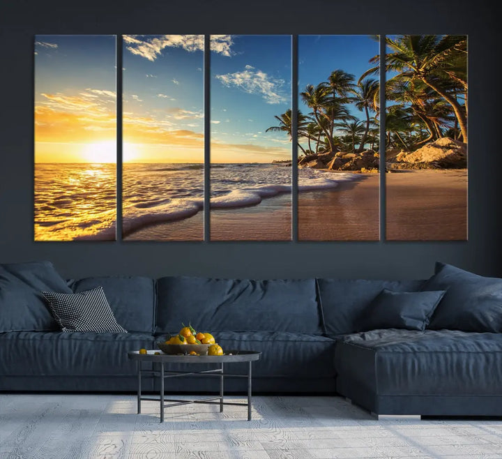 Large Sunset Ocean View at Tropical Beach Wall Art Canvas Print Framed