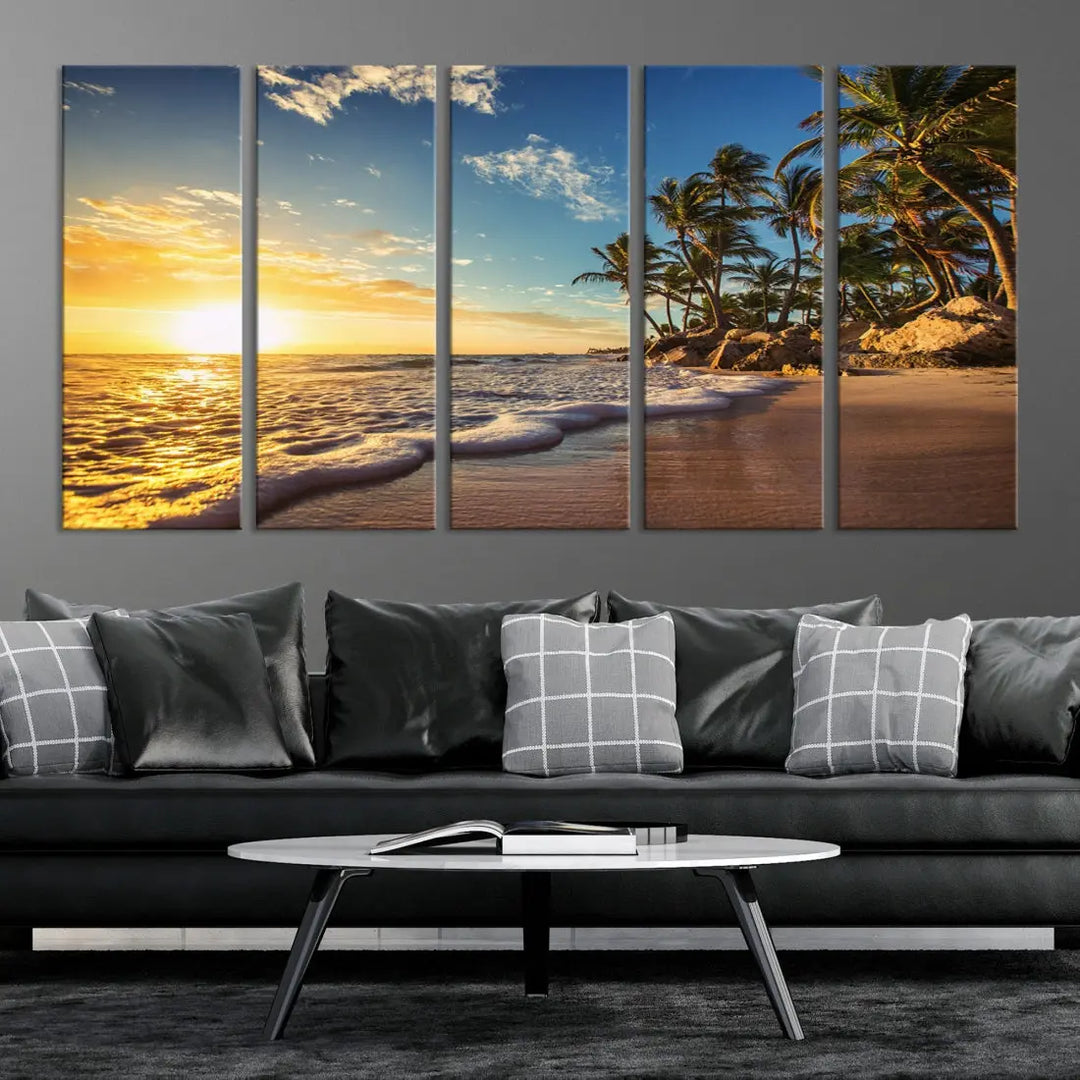 Large Sunset Ocean View at Tropical Beach Wall Art Canvas Print Framed