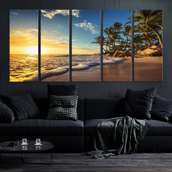 Large Sunset Ocean View at Tropical Beach Wall Art Canvas Print Framed