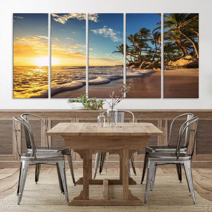 Large Sunset Ocean View at Tropical Beach Wall Art Canvas Print Framed