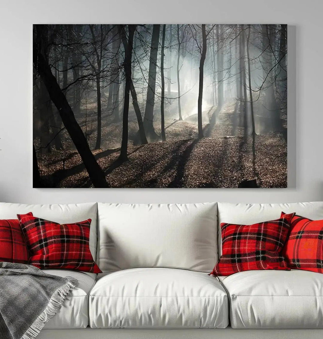 Large Wall Art Fascinating Foggy and Dark Forest Canvas Print