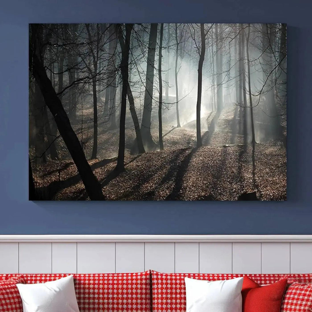 Large Wall Art Fascinating Foggy and Dark Forest Canvas Print