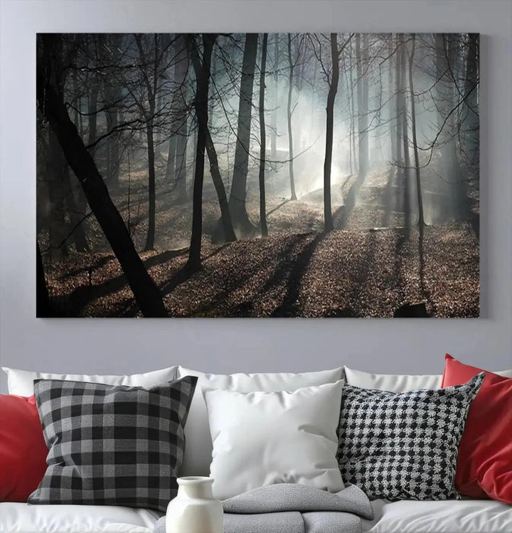 Large Wall Art Fascinating Foggy and Dark Forest Canvas Print