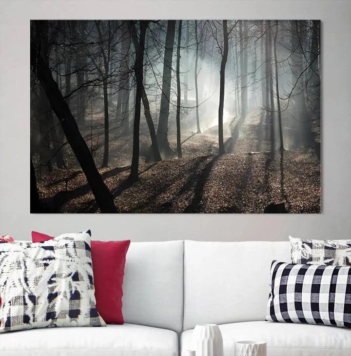 Large Wall Art Fascinating Foggy and Dark Forest Canvas Print