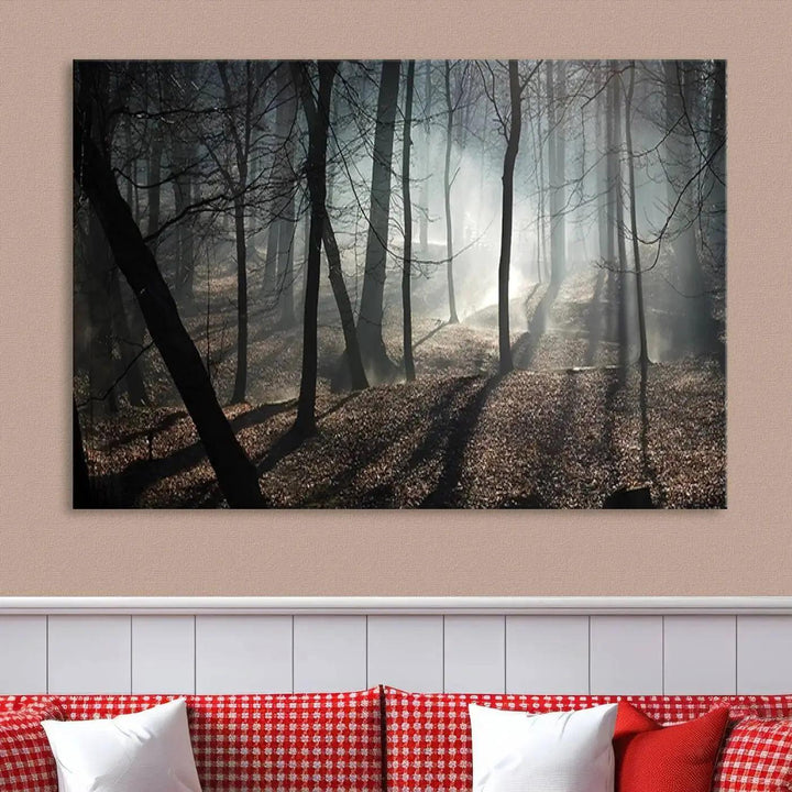 Large Wall Art Fascinating Foggy and Dark Forest Canvas Print