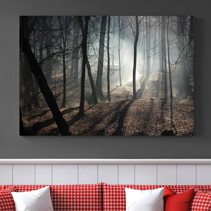 Large Wall Art Fascinating Foggy and Dark Forest Canvas Print