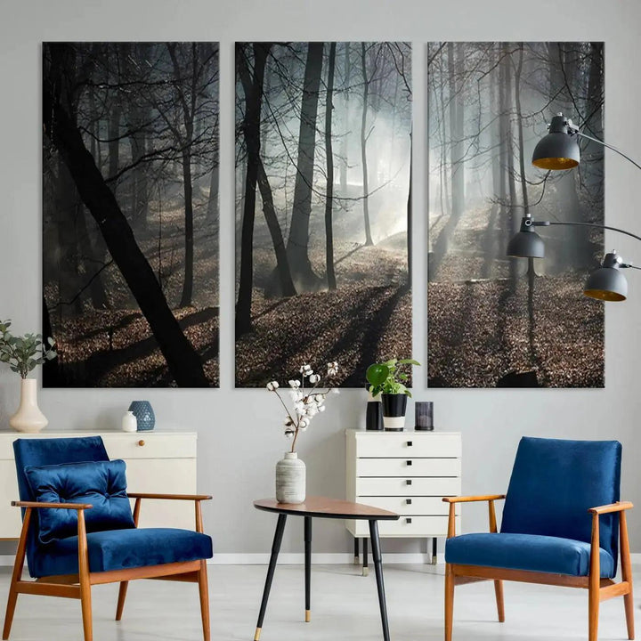 Large Wall Art Fascinating Foggy and Dark Forest Canvas Print