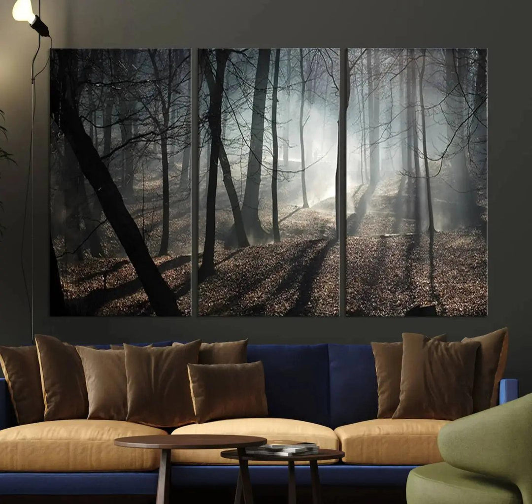 Large Wall Art Fascinating Foggy and Dark Forest Canvas Print