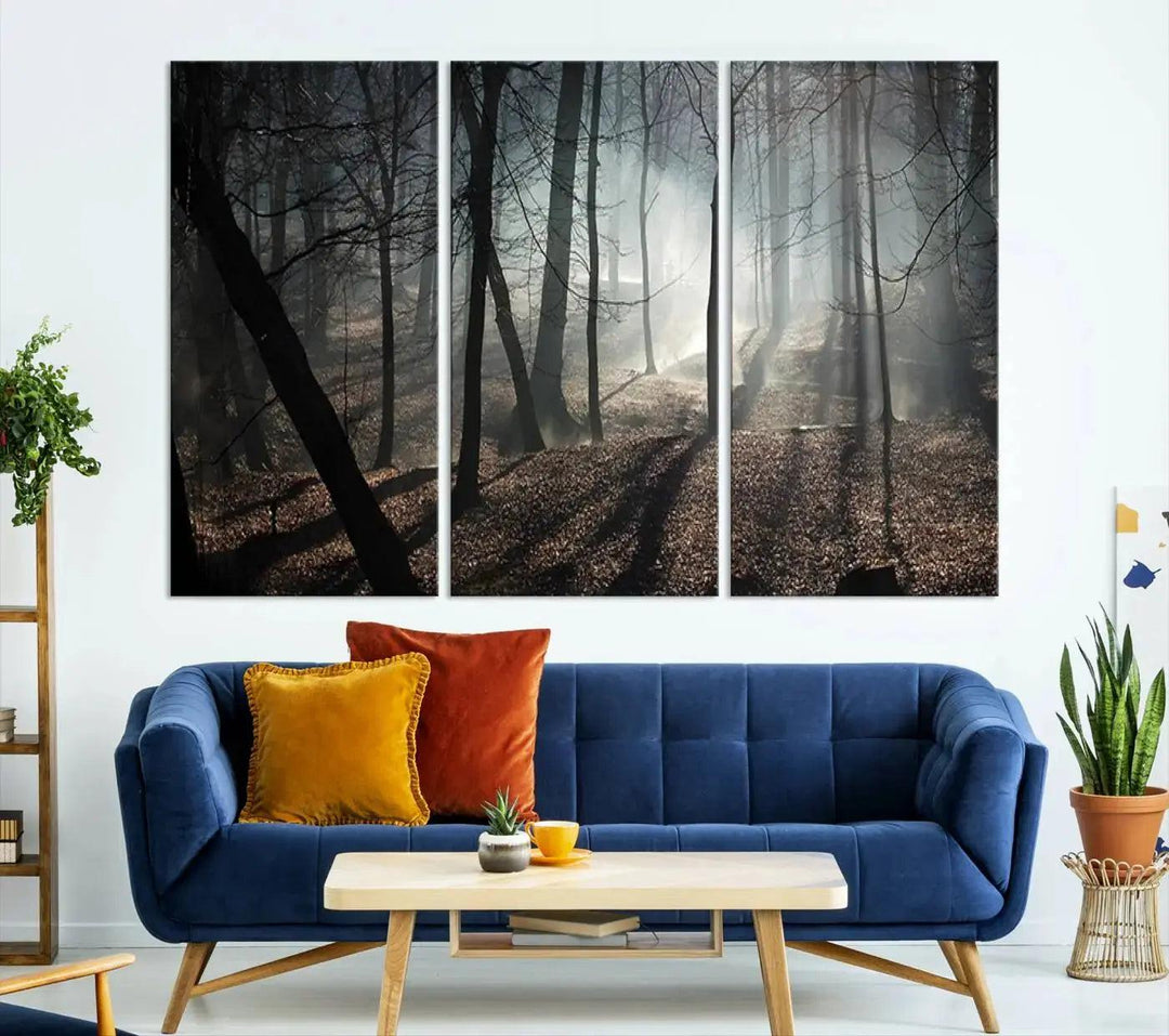 Large Wall Art Fascinating Foggy and Dark Forest Canvas Print