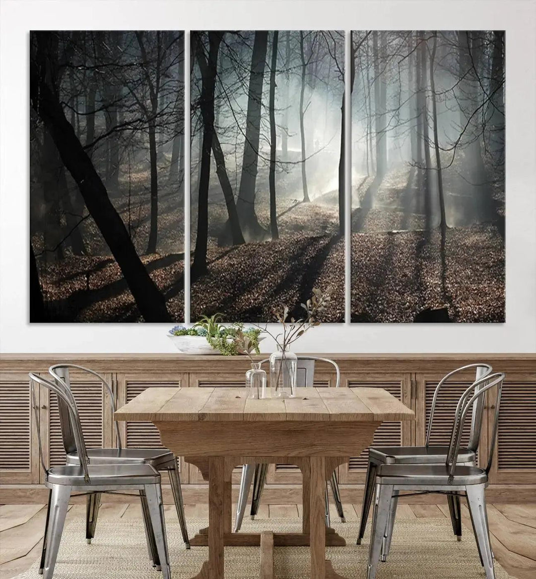 Large Wall Art Fascinating Foggy and Dark Forest Canvas Print