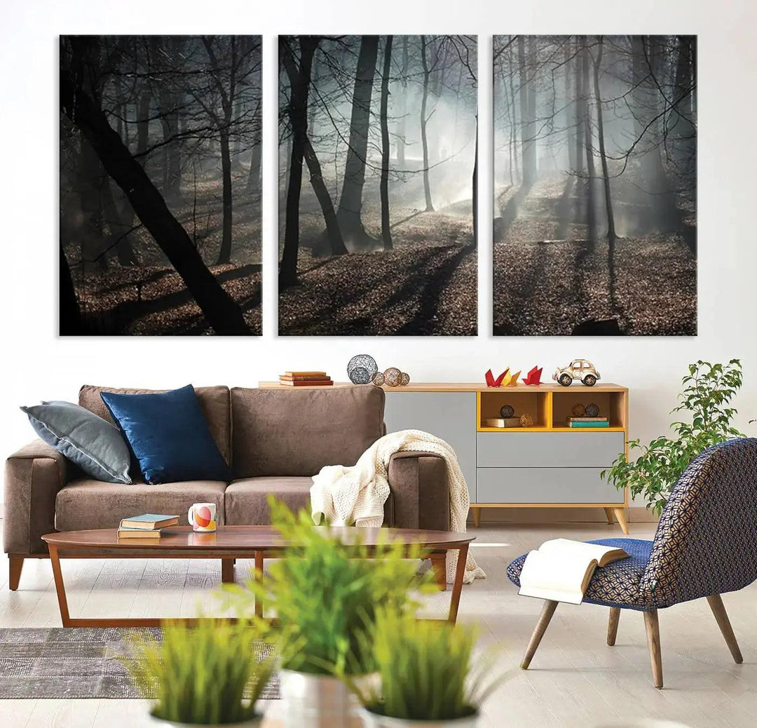 Large Wall Art Fascinating Foggy and Dark Forest Canvas Print