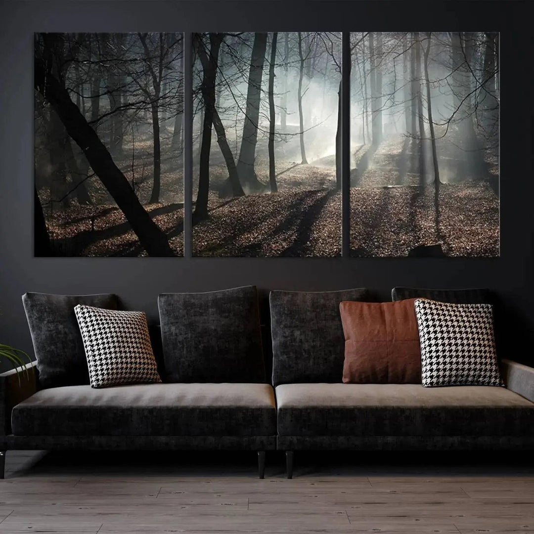 Large Wall Art Fascinating Foggy and Dark Forest Canvas Print