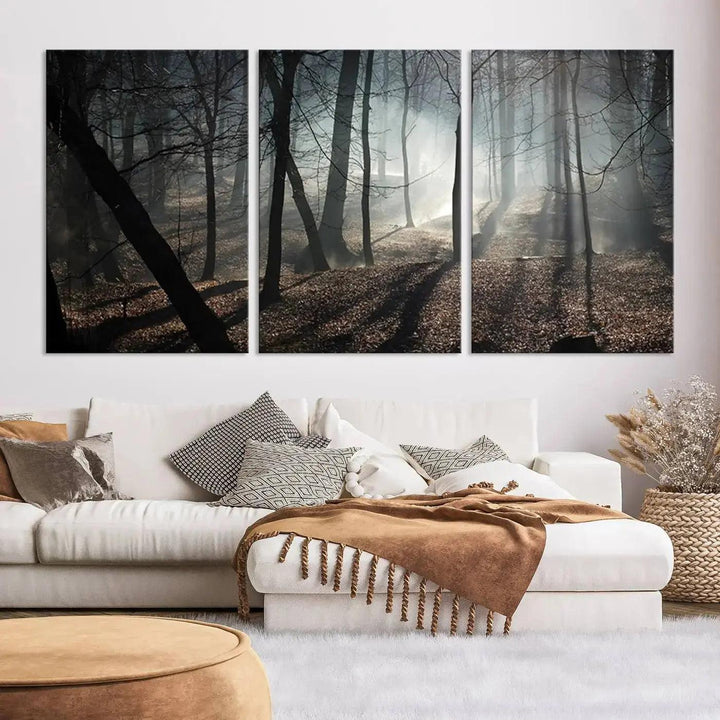 Large Wall Art Fascinating Foggy and Dark Forest Canvas Print