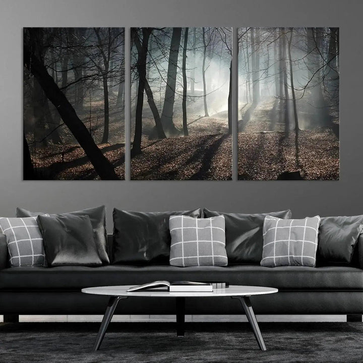 Large Wall Art Fascinating Foggy and Dark Forest Canvas Print