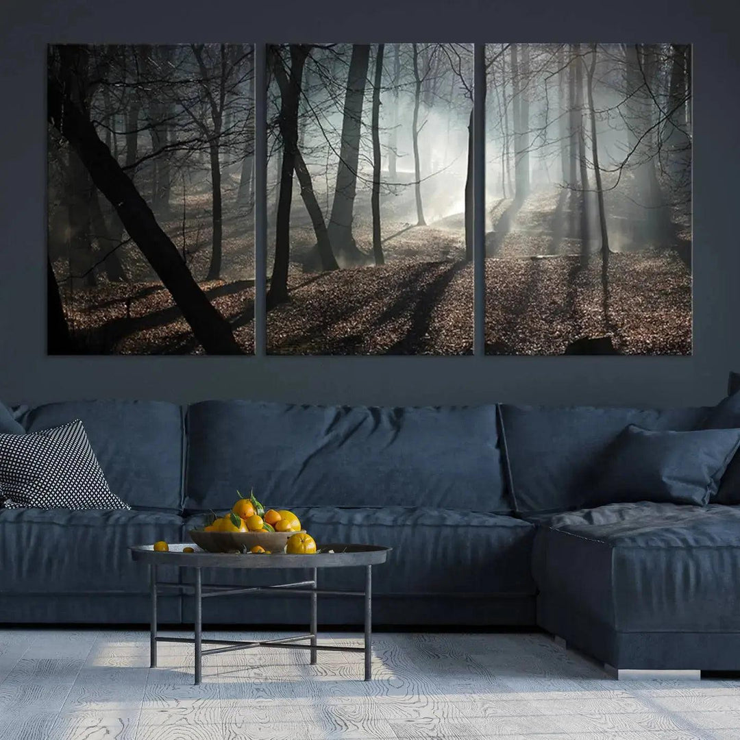 Large Wall Art Fascinating Foggy and Dark Forest Canvas Print