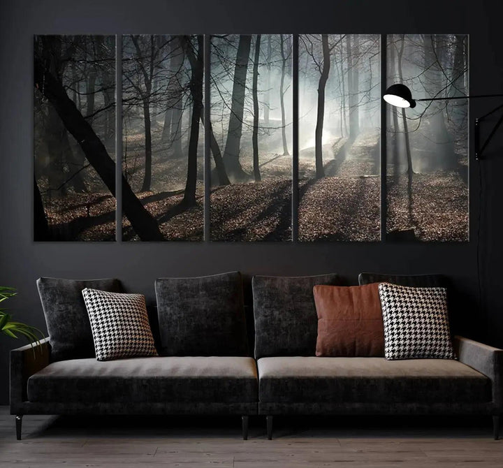 Large Wall Art Fascinating Foggy and Dark Forest Canvas Print