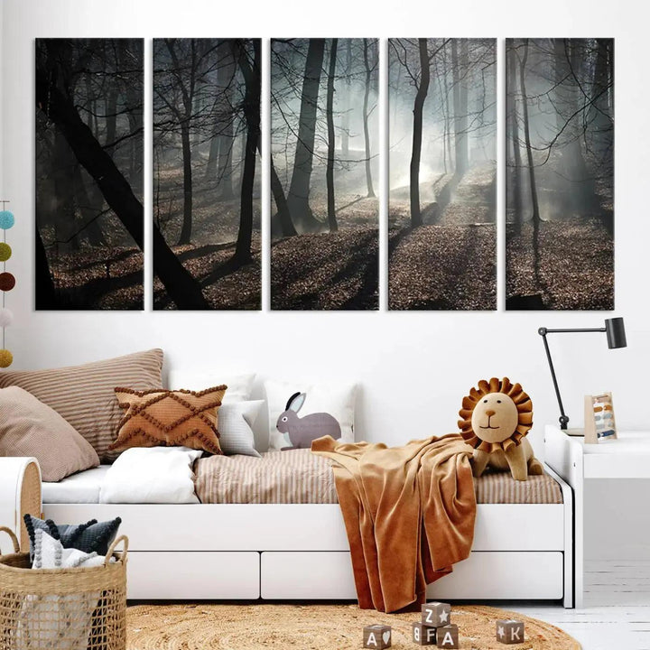 Large Wall Art Fascinating Foggy and Dark Forest Canvas Print