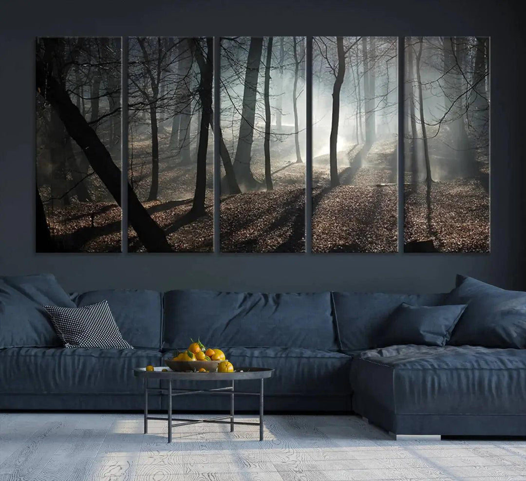 Large Wall Art Fascinating Foggy and Dark Forest Canvas Print