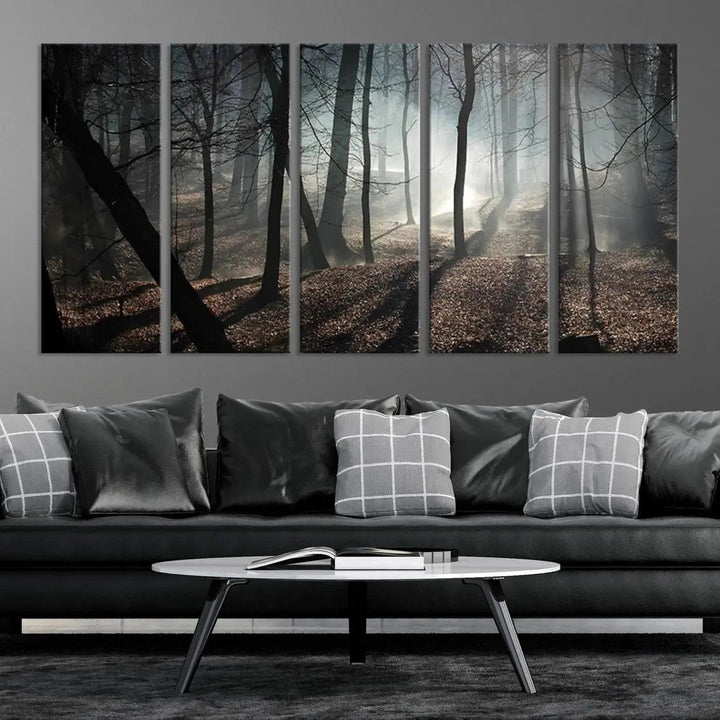 Large Wall Art Fascinating Foggy and Dark Forest Canvas Print