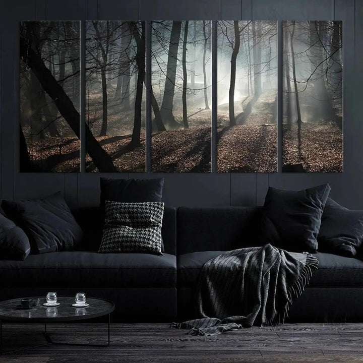 Large Wall Art Fascinating Foggy and Dark Forest Canvas Print