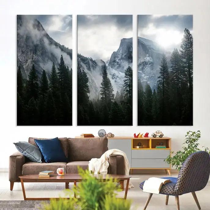 Large Wall Art Foggy Forest Landscape Canvas Print