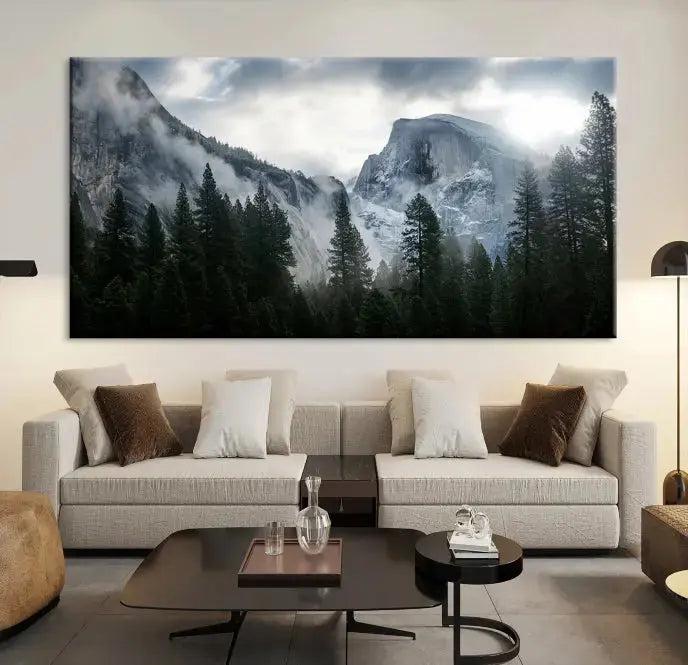 Large Wall Art Foggy Forest Landscape Canvas Print