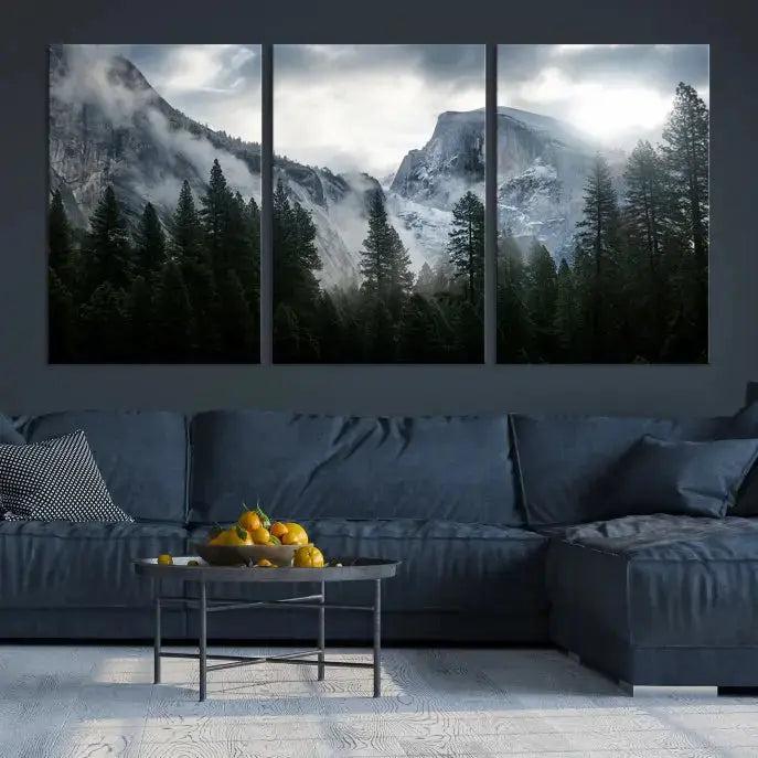 Large Wall Art Foggy Forest Landscape Canvas Print