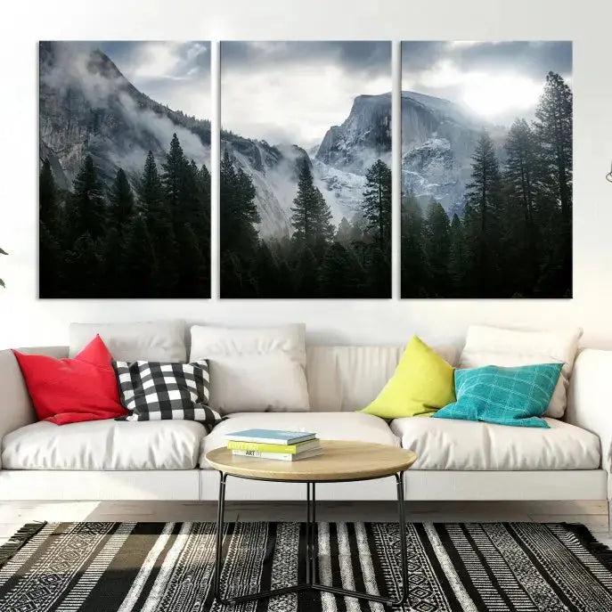 Large Wall Art Foggy Forest Landscape Canvas Print