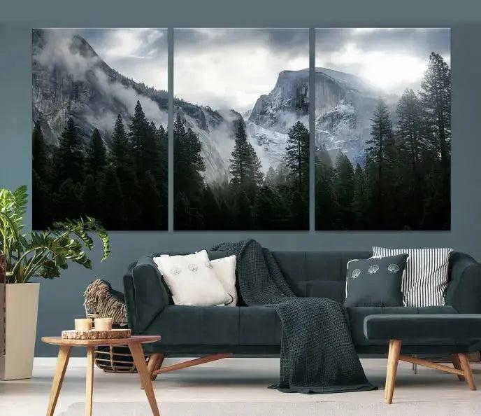 Large Wall Art Foggy Forest Landscape Canvas Print