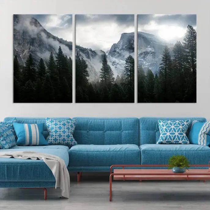 Large Wall Art Foggy Forest Landscape Canvas Print