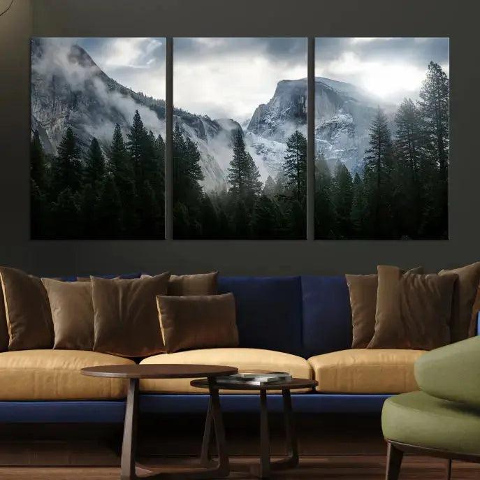 Large Wall Art Foggy Forest Landscape Canvas Print