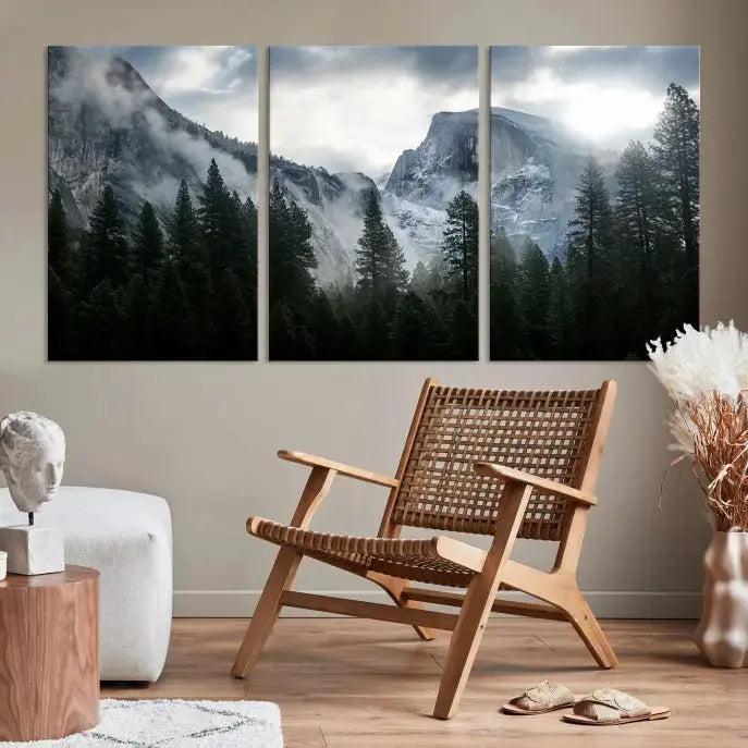 Large Wall Art Foggy Forest Landscape Canvas Print