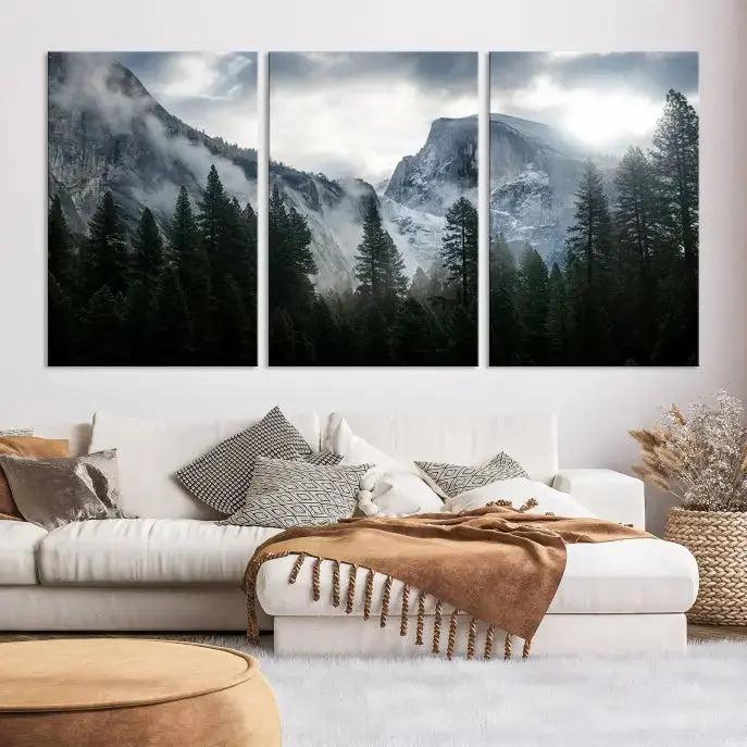 Large Wall Art Foggy Forest Landscape Canvas Print