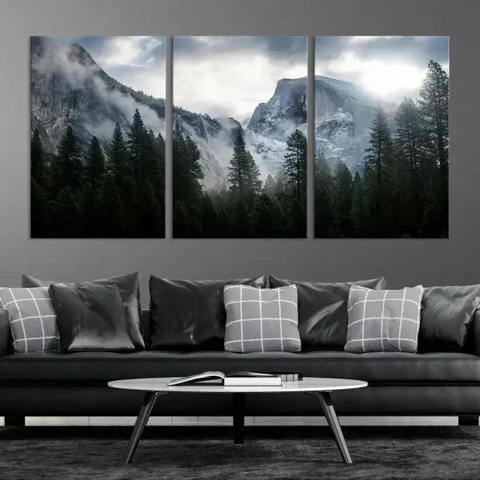 Large Wall Art Foggy Forest Landscape Canvas Print