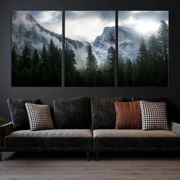 Large Wall Art Foggy Forest Landscape Canvas Print