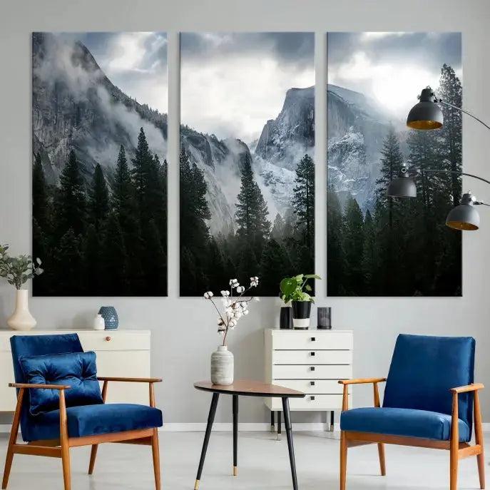 Large Wall Art Foggy Forest Landscape Canvas Print