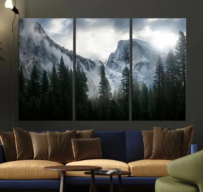 Large Wall Art Foggy Forest Landscape Canvas Print