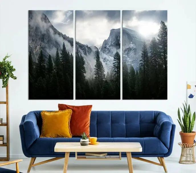 Large Wall Art Foggy Forest Landscape Canvas Print