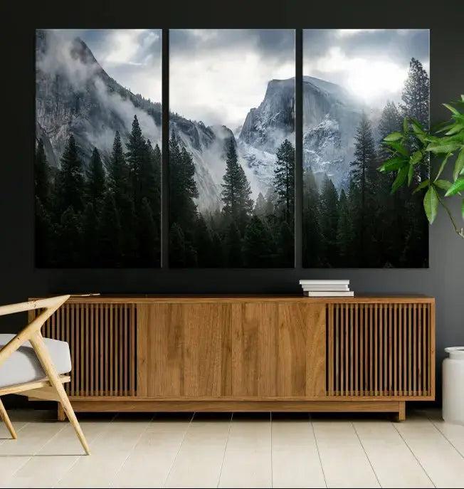 Large Wall Art Foggy Forest Landscape Canvas Print