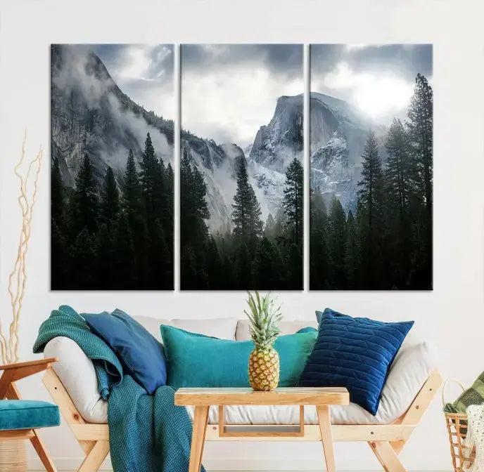 Large Wall Art Foggy Forest Landscape Canvas Print