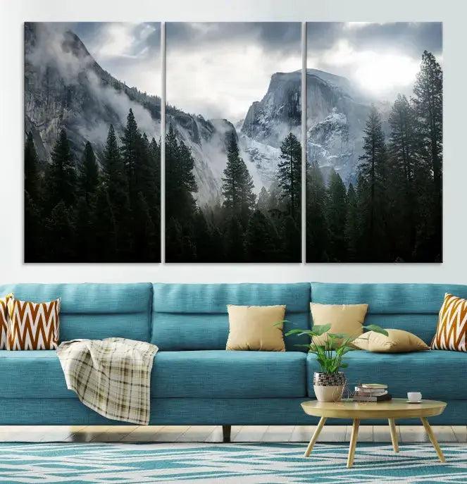 Large Wall Art Foggy Forest Landscape Canvas Print