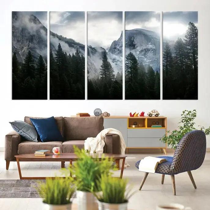 Large Wall Art Foggy Forest Landscape Canvas Print