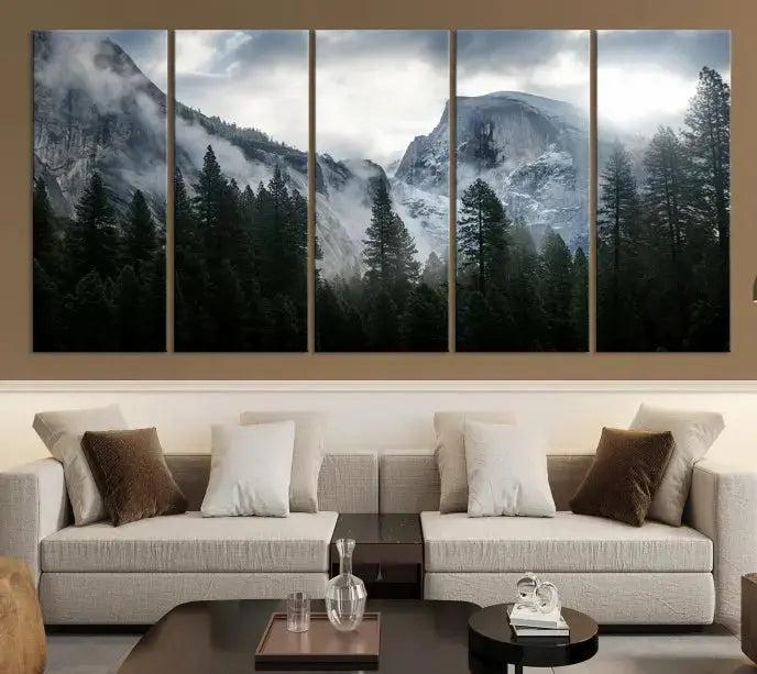 Large Wall Art Foggy Forest Landscape Canvas Print