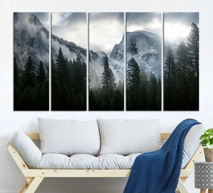 Large Wall Art Foggy Forest Landscape Canvas Print