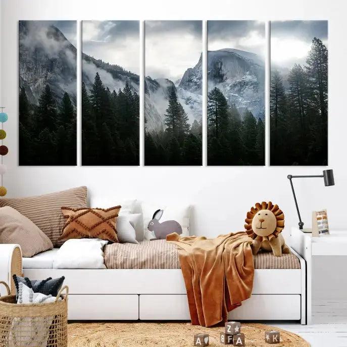 Large Wall Art Foggy Forest Landscape Canvas Print