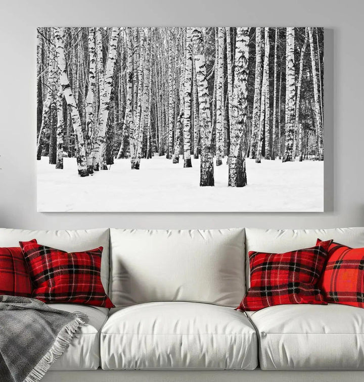 Large Wall Art Landscape Canvas PrintForest in Winter with Snowy Ground and Trees