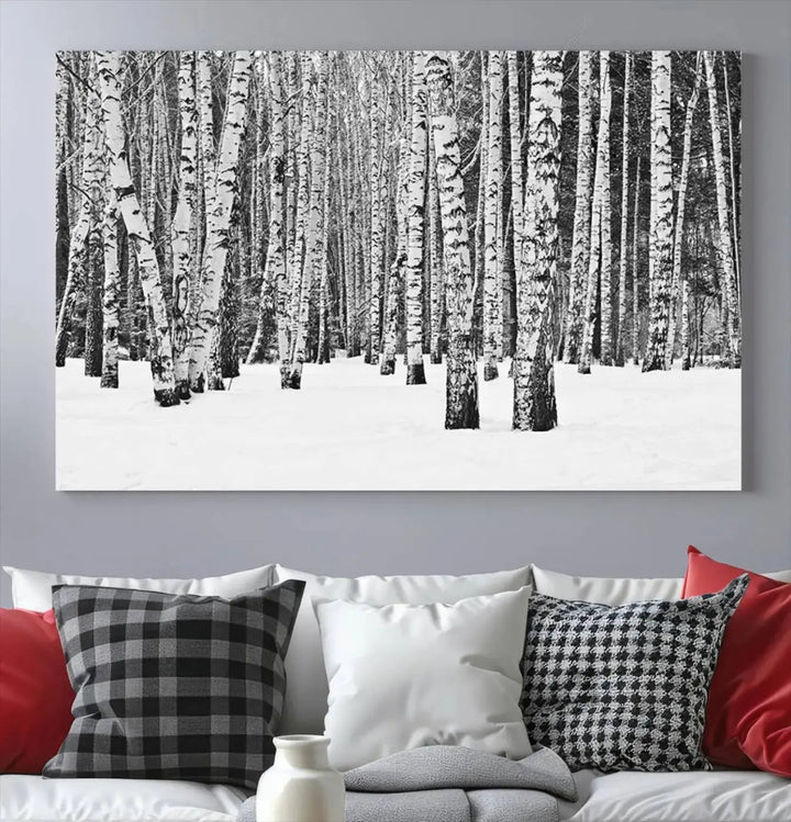 Large Wall Art Landscape Canvas PrintForest in Winter with Snowy Ground and Trees